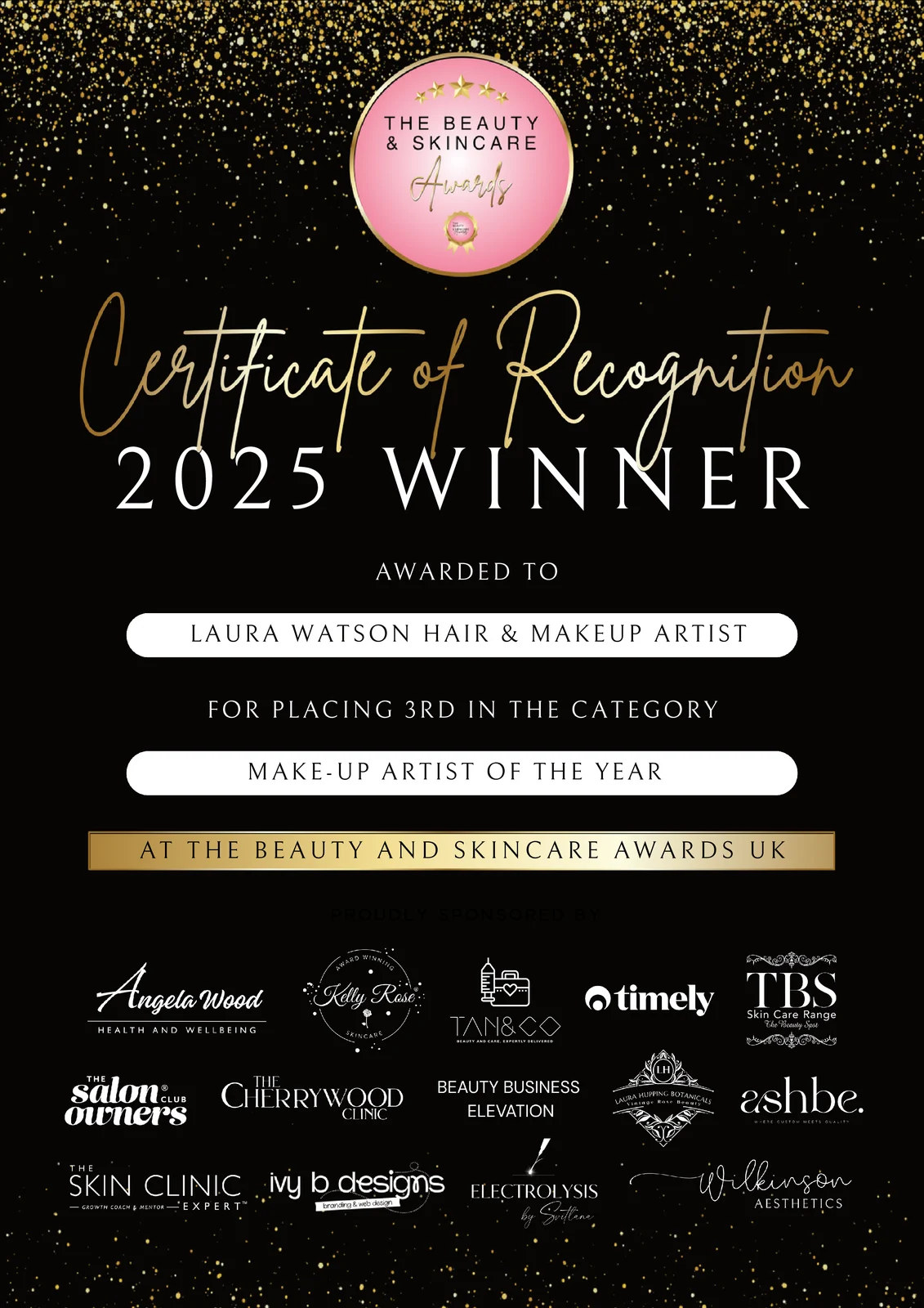 Laura Watson &mdash; The Beauty & Skincare Awards UK certificate